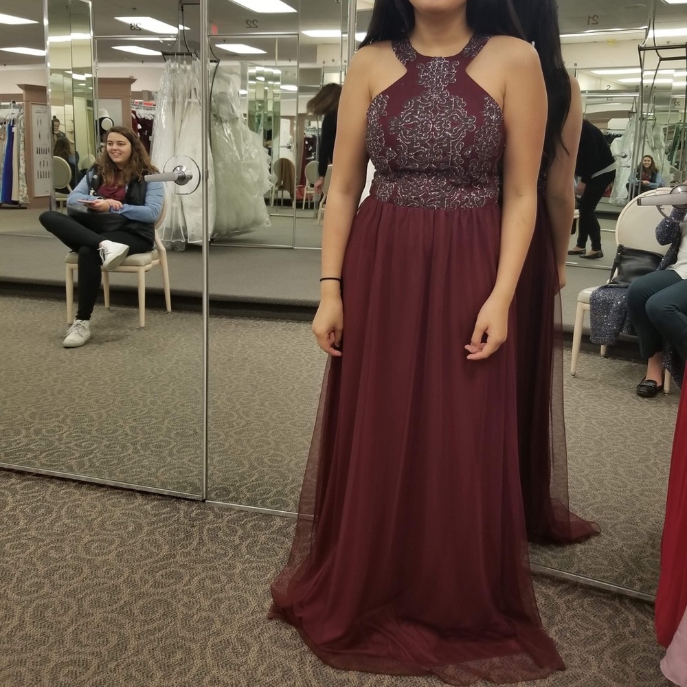 David’s Bridal Halter Top Bridesmaid Dress with Beading Details - Picture 1 of 6